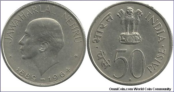 India Comm 50 Paise 1964(B)-Jawaharlal Nehru