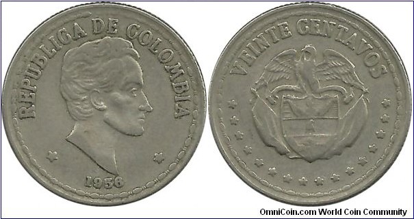 Colombia 20 Centavos 1956