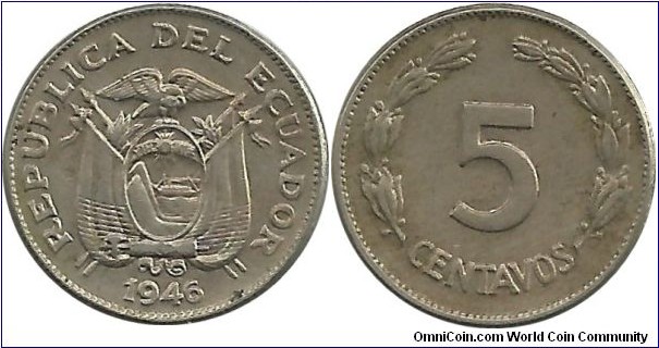 Ecuador 5 Centavos 1946