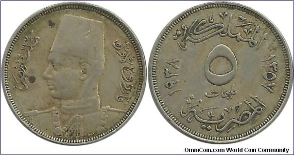 Egypt-Kingdom 5 Milliemes 1938