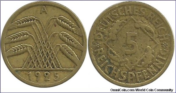 Germany-Empire   5 Reichspfennig 1925A      