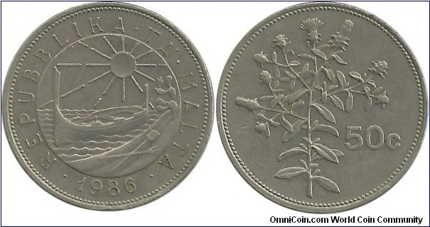 Malta 50 Cents 1986