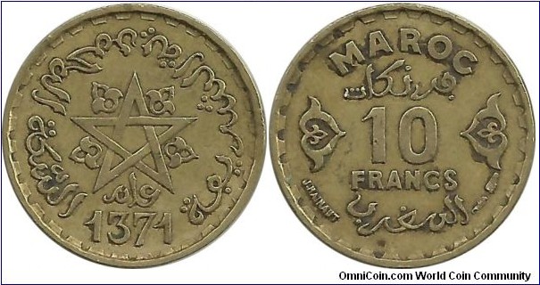 Morocco 10 Francs 1371