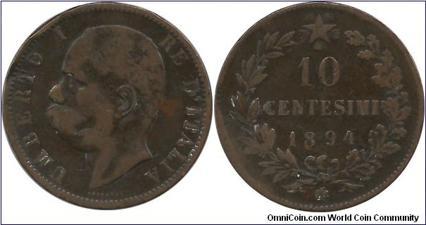 Italy-Kingdom 10 Centesimi 1894BI