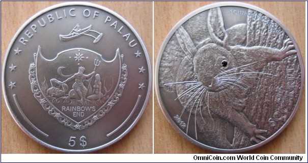 5 Dollars - Red squirrel - 1 oz 0.999 silver antique finish (with one Swarovski crystal) - mintage 1,000