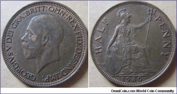 1930 halfpenny EF some lustre