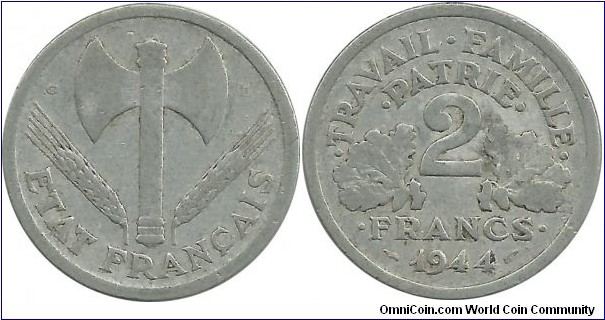 France 2 Francs 1944C-EF
