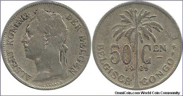 BelgianCongo 50 Centimen 1925-dutch