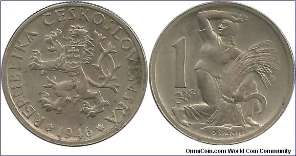 Czechoslovenska 1 Korun 1946