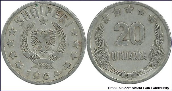 Albania 20 Qindarka 1964