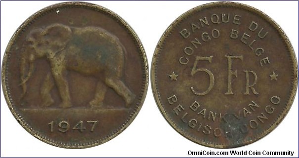 BelgianCongo 5 Francs 1947