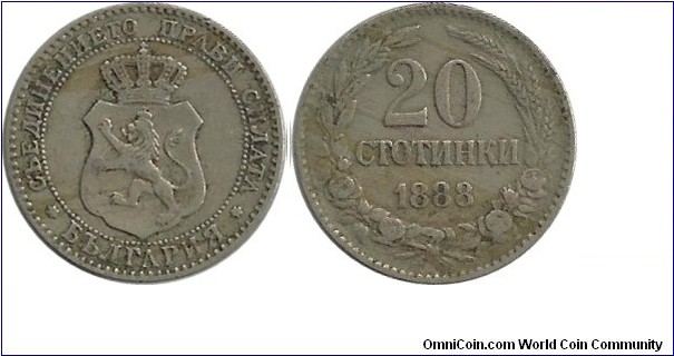 Bulgaria 20 Stotinki 1888