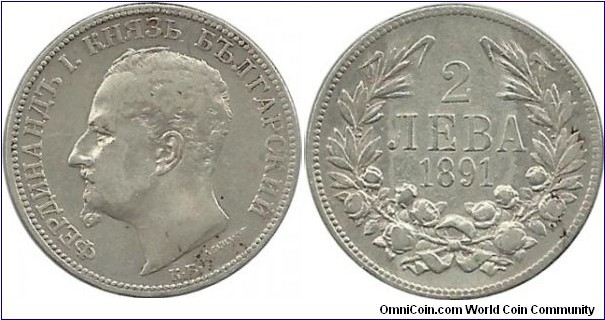 Bulgaria 2 Leva 1891