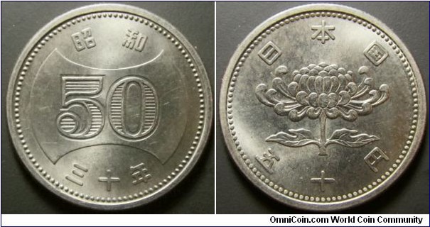 Japan 1955 50 yen. Nice condition. 