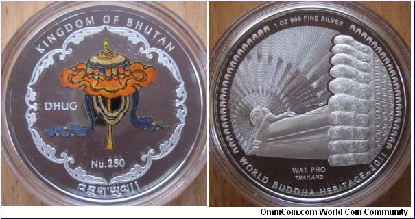 250 Ngultrum - Wat Pho - 31.1 g Ag .999 Proof - mintage 10,000