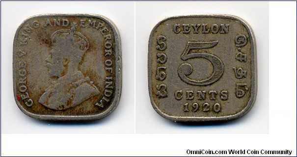 1920 5 Cents (Ceylon)