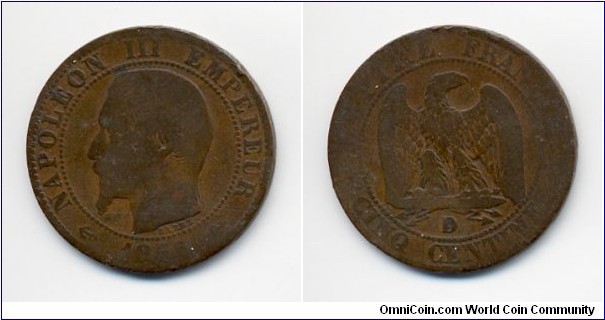 1855 (a) D 5 Centimes Large D