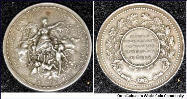 1900 o.j. French Goddess Flora Horticultural Award Medal by Herni Naude. Silver: 40MM./35 gms.
