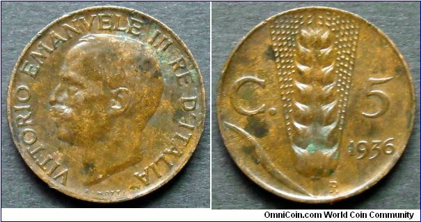 Italy 5 centesimi.
1936