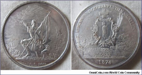 1874 swiss shooting medal, scratched