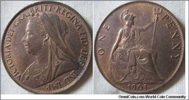1901 penny EF grade