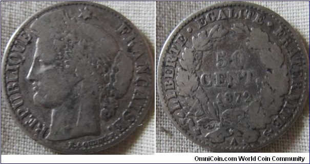 1872 50 centimes fair grade