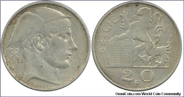 Belgium 20 Francs 1951 Dutch