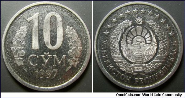 Uzbekistan 1997 10 som. Weight: 4.81g. 