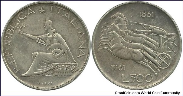 Italy 500 Lire 1961-Italian Unification Centennial