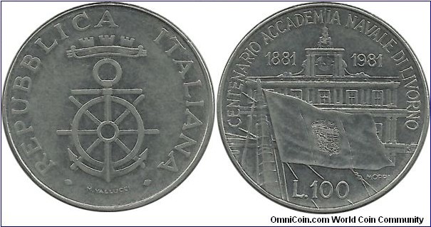 Italy 100 Lire 1981-Centennial of Livorno Naval Academy