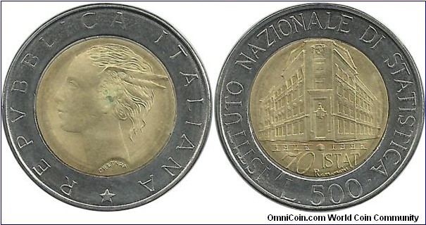 Italy 500 Lire 1996-National Statistic Institute 70th Year