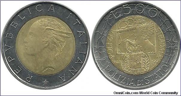 Italy 500 Lire 1997-National Police Code 50th Year