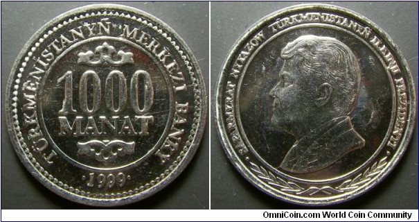 Turkmenistan 1999 1000 manat. Weight: 4.89g. 