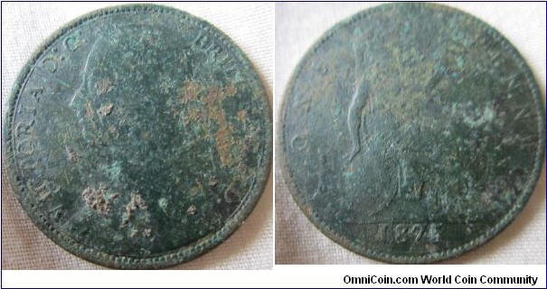 1875 narrow date penny, some corrosion but good details