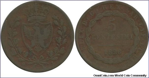 Italy-Kingdom 5 Centesimi 1826 - Emilia KM#3