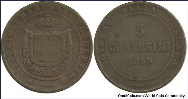 Italy-Kingdom 5 Centesimi 1859 - Tuscany C#83