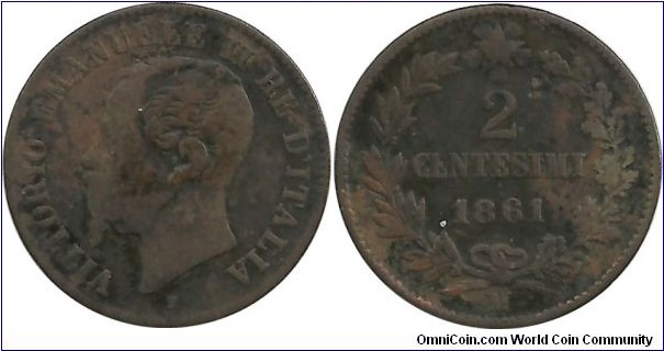 Italy-Kingdom 2 Centesimi 1861M