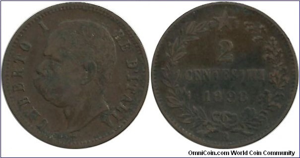 Italy-Kingdom 2 Centesimi 1898R