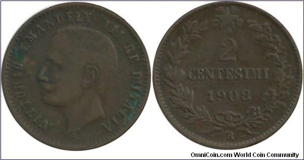 Italy-Kingdom 2 Centesimi 1908R