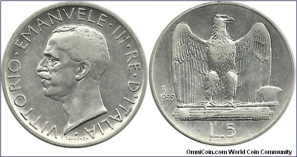 Italy-Kingdom 5 Lire 1929R