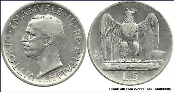Italy-Kingdom 5 Lire 1929R
