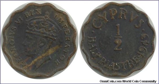 Cyprus-British ½ Piastre 1943