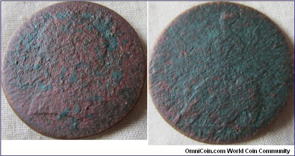 1770 Halfpenny, corroded but date is visible