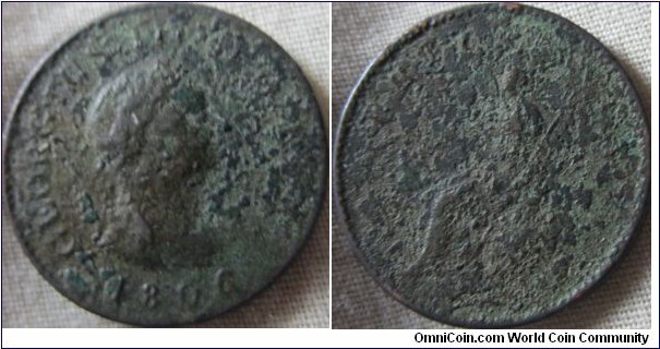 1806 farthing, corroded