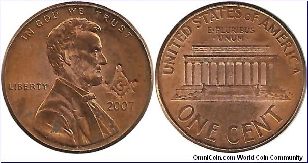 USA luck 1 Cent 2007 (a masonic emblem is struck)