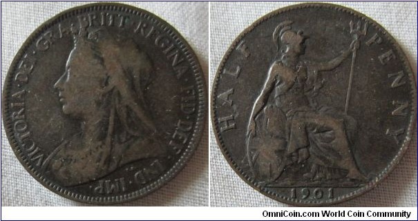 1901 halfpenny F grade