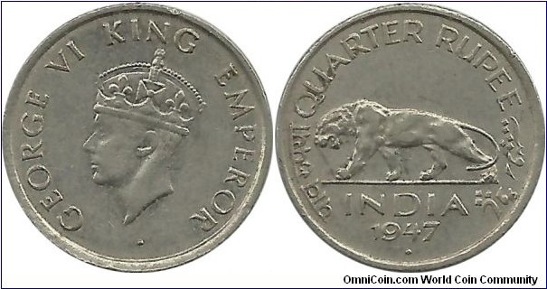 India-British ¼ Rupee 1947(B)