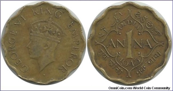 India-British 1 Anna 1945(B)