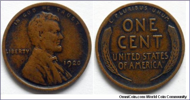 Lincoln wheat cent.
1920