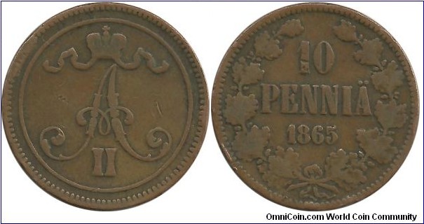 Finland-Russia 10 Pennia 1865
